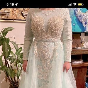 Custom mint green over skirt dress brand new!